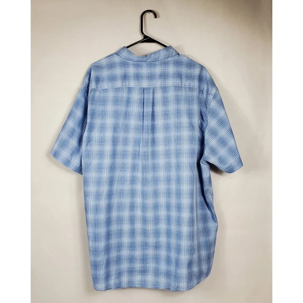 Dockers Mens XXL Blue White Plaid Short Sleeve Button Down Shirt Cotton Blend - Picture 2 of 8